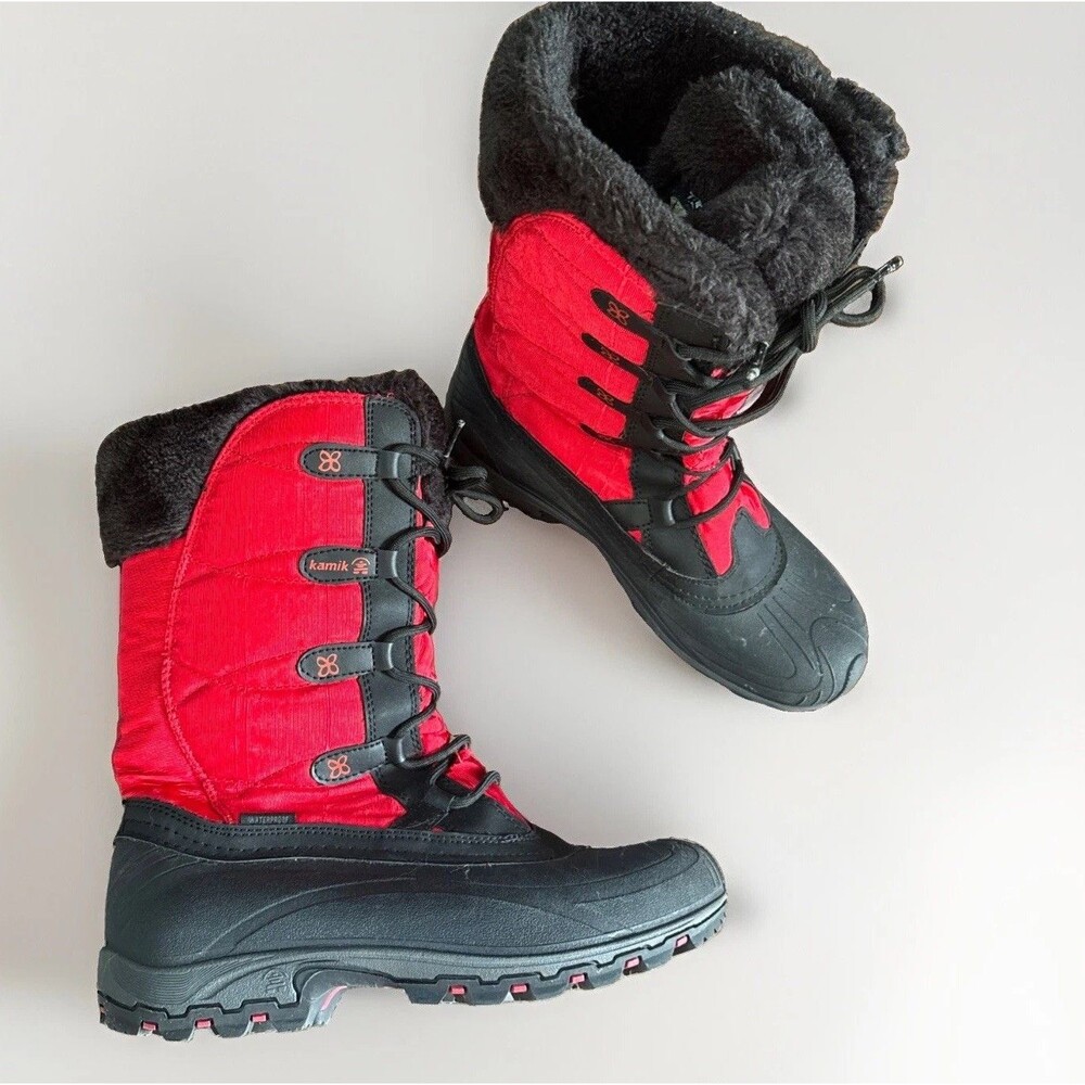 Women’s Kamik Fortress Waterproof Snow Boots Red/Black Mid-Calf Size 10